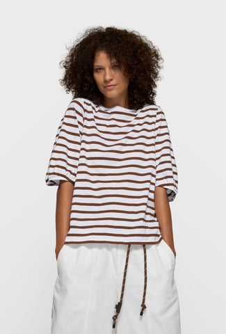 Bawełniany T-shirt w paski z bufką rękawa