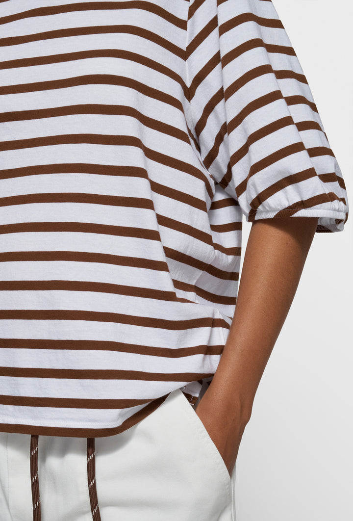 Bawełniany T-shirt w paski z bufką rękawa
