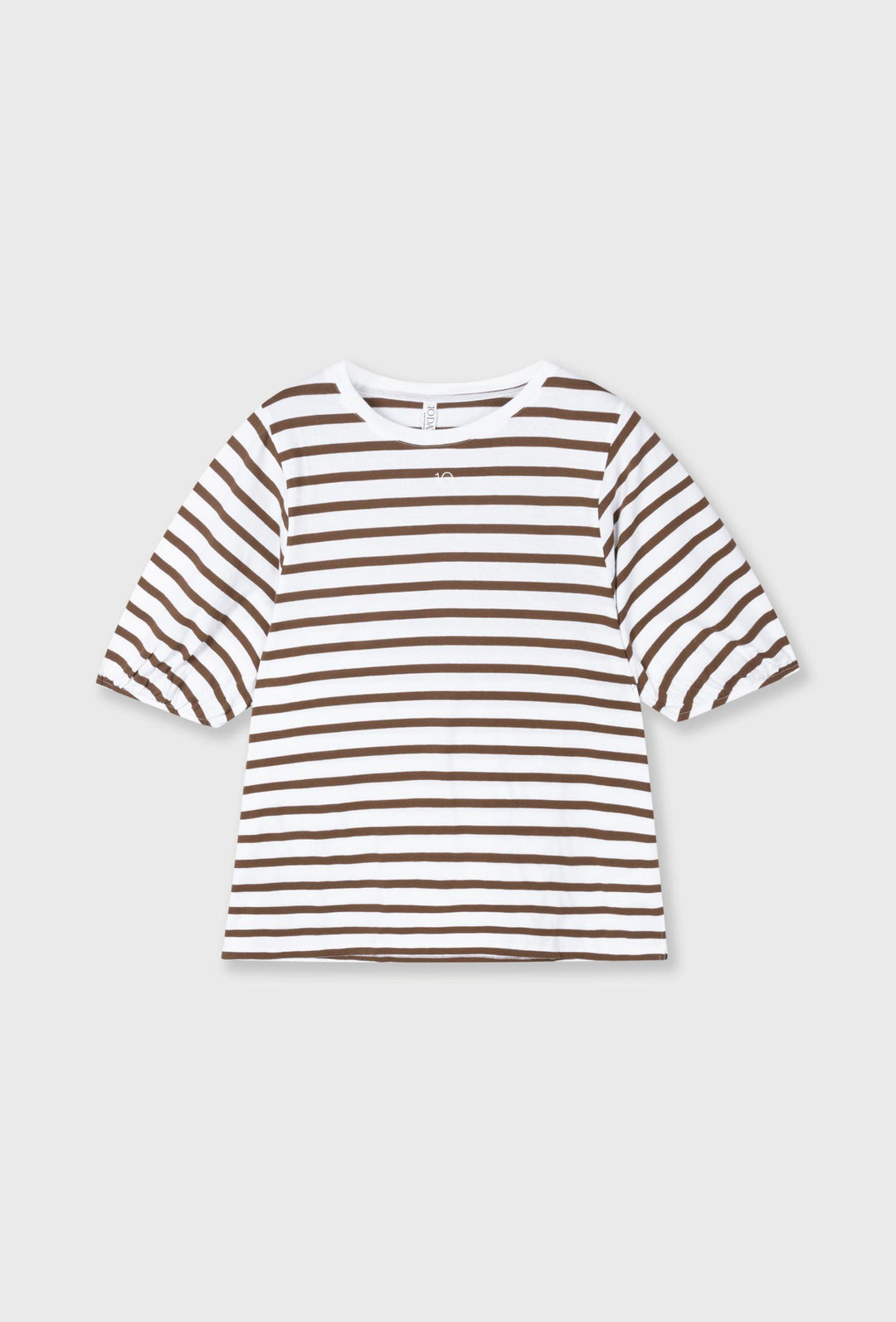 Bawełniany T-shirt w paski z bufką rękawa