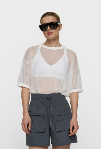 Biały transparentny t-shirt oversize z siateczki