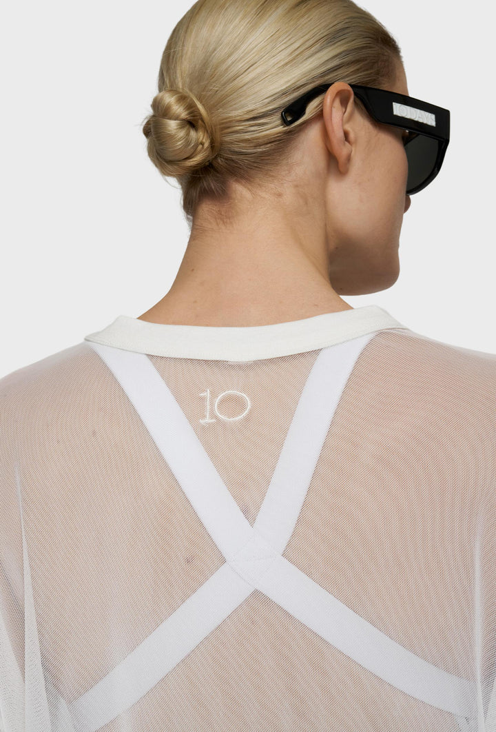 Biały transparentny t-shirt oversize z siateczki