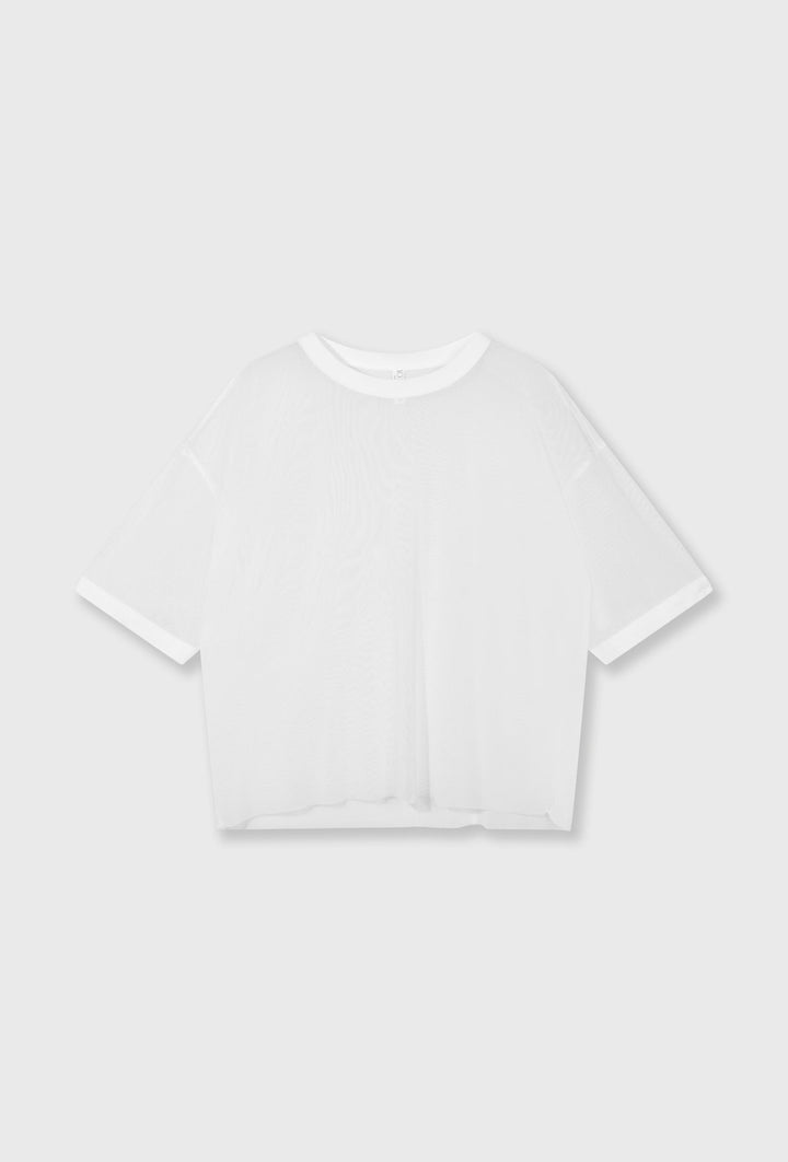 Biały transparentny t-shirt oversize z siateczki