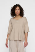 Beżowy, gładki t-shirt w stylu boxy