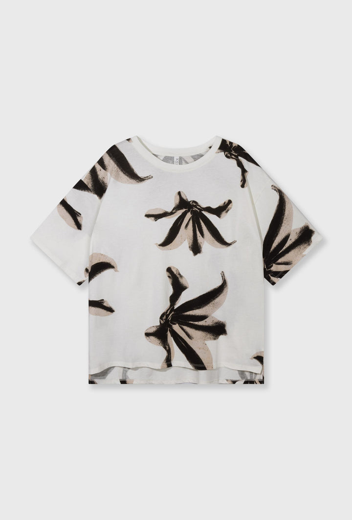 Oversize T-shirt z kwiatowym nadrukiem ecru