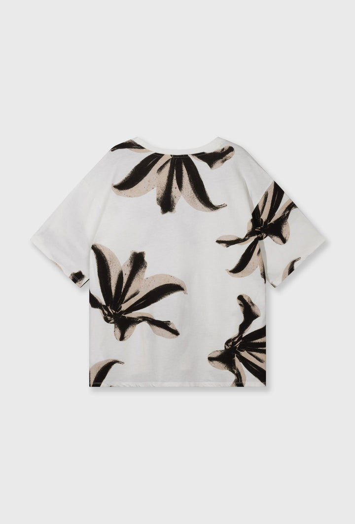 Oversize T-shirt z kwiatowym nadrukiem ecru