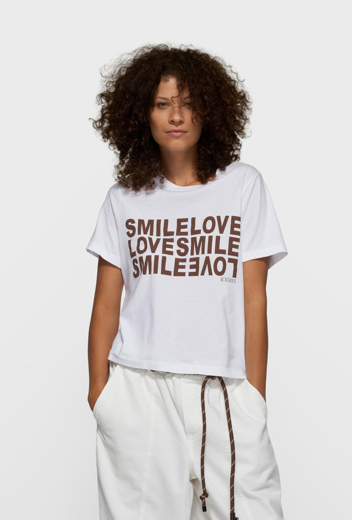 Bawełniany T-shirt z nadrukiem „SMILE LOVE”