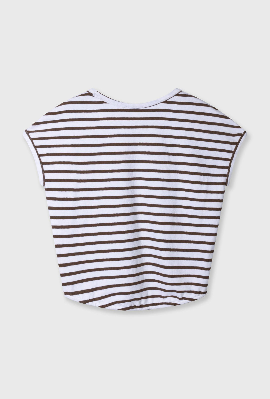 Brązowo-biały T-shirt w paski z haftowanym logo