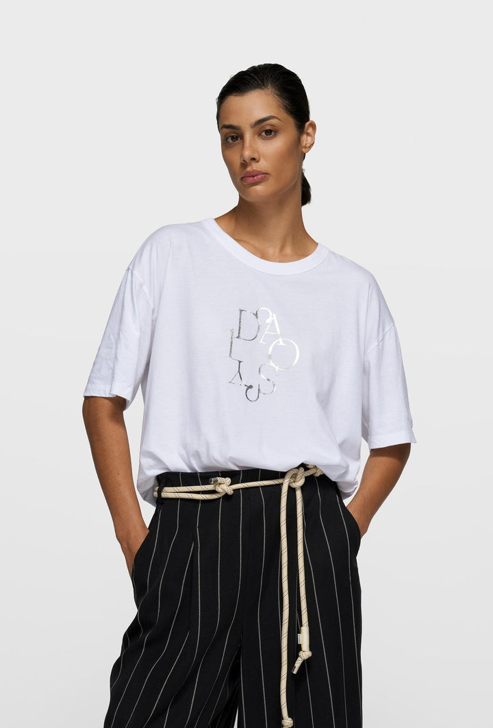 Bawełniany T-shirt oversize z metalicznym nadrukiem