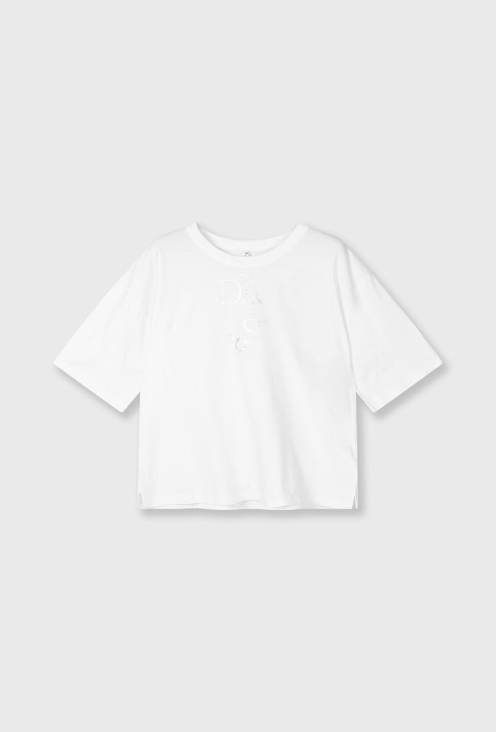 Bawełniany T-shirt oversize z metalicznym nadrukiem