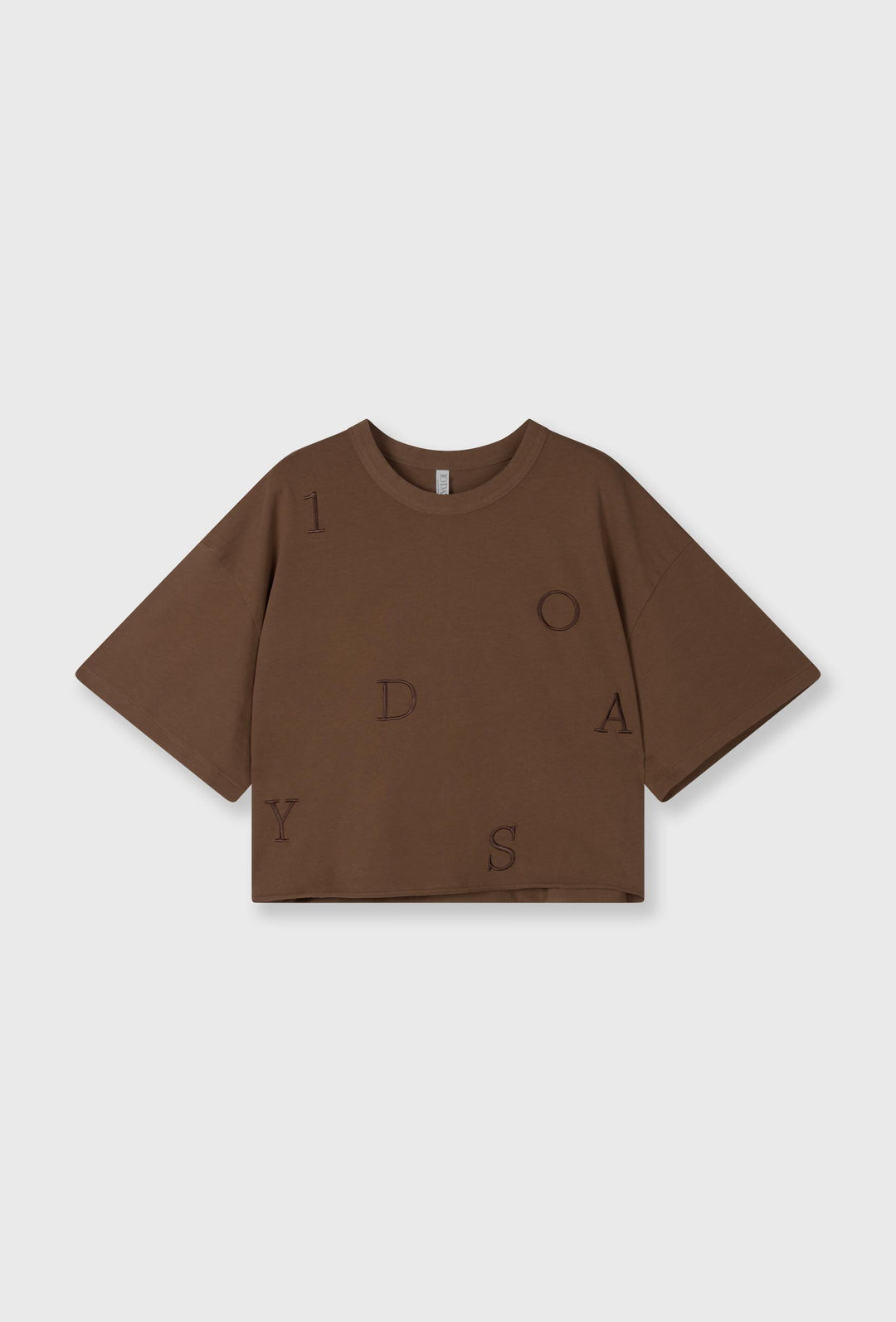 Brązowy T-shirt z haftowanymi literami