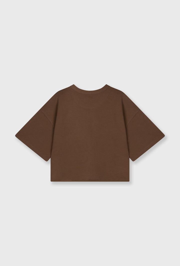 Brązowy T-shirt z haftowanymi literami