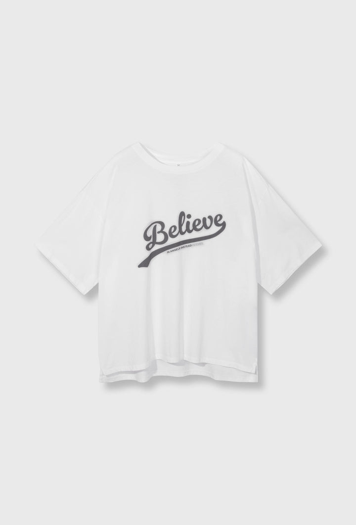 Biały bawełniany t-shirt oversize z nadrukiem