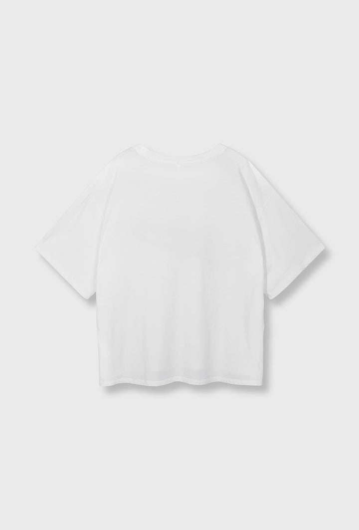 Biały bawełniany t-shirt oversize z nadrukiem