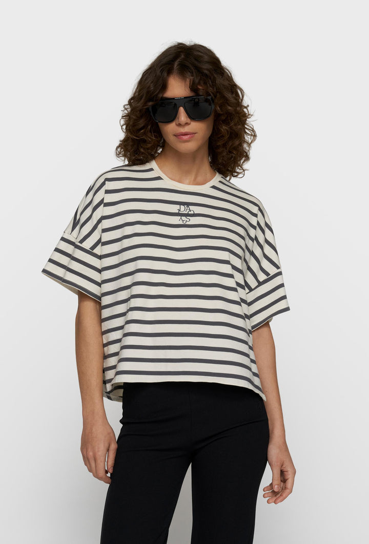 T-shirt damski oversize w grafitowe paski 10DAYS