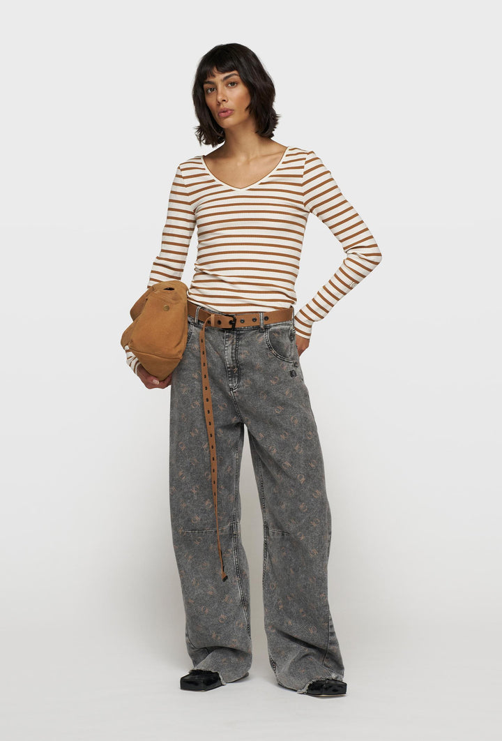 Bluzka z długim rekawem z dekoltem w serek w paski