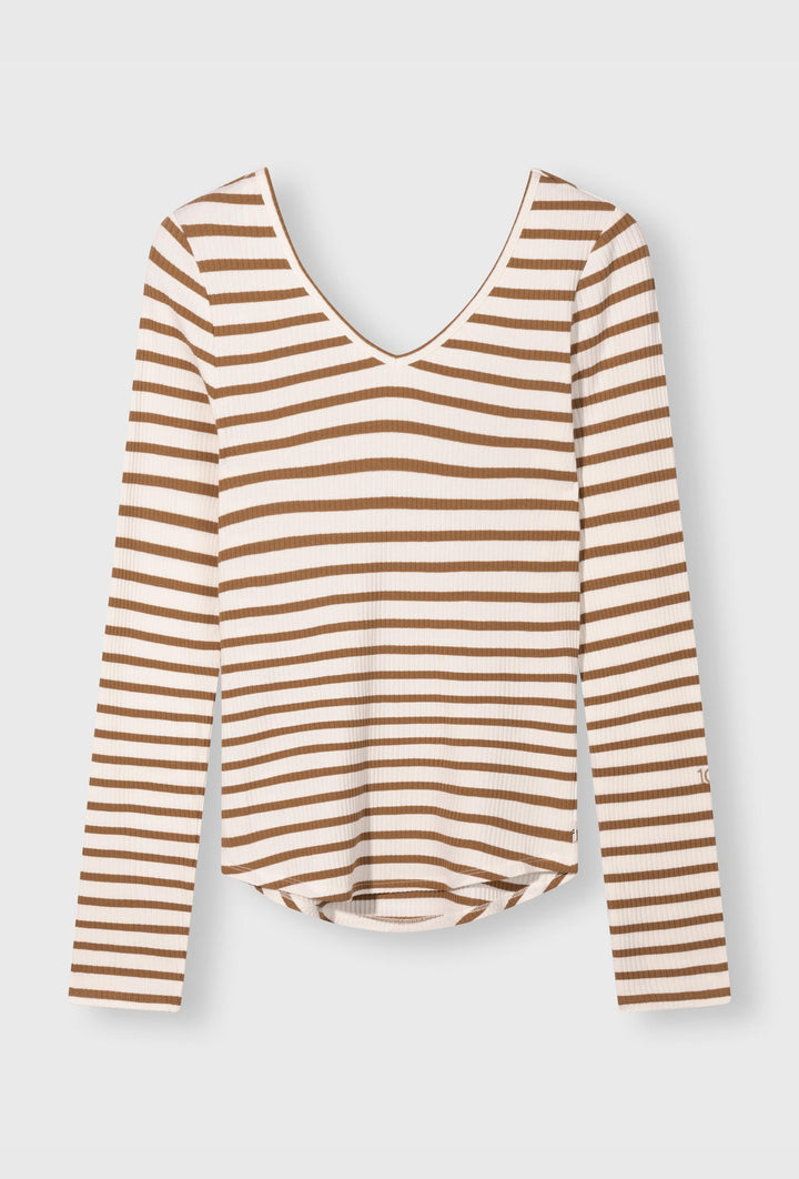Bluzka z długim rekawem z dekoltem w serek w paski