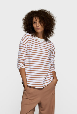 T-shirt z długim rękawem w paski i haftowanym logo