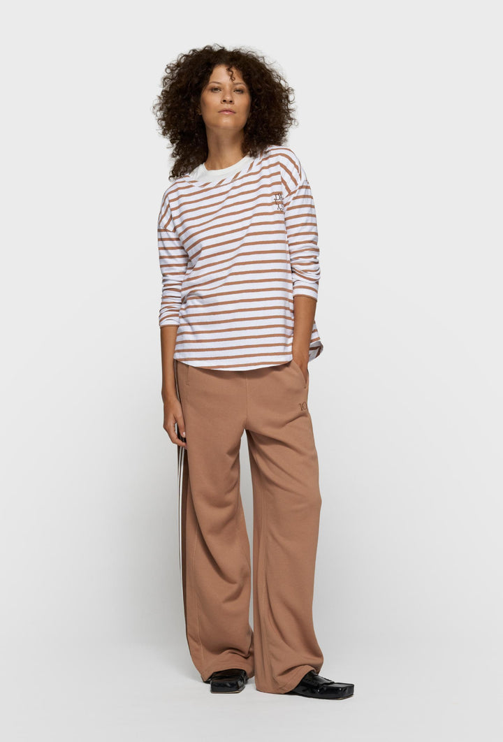 T-shirt z długim rękawem w paski i haftowanym logo