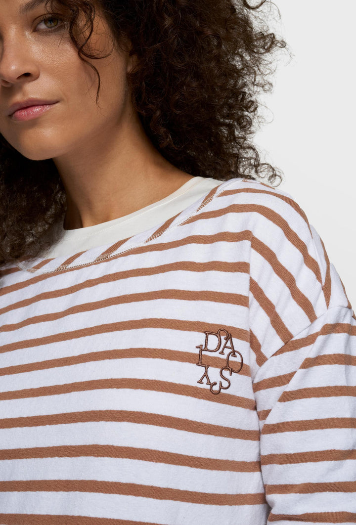 T-shirt z długim rękawem w paski i haftowanym logo