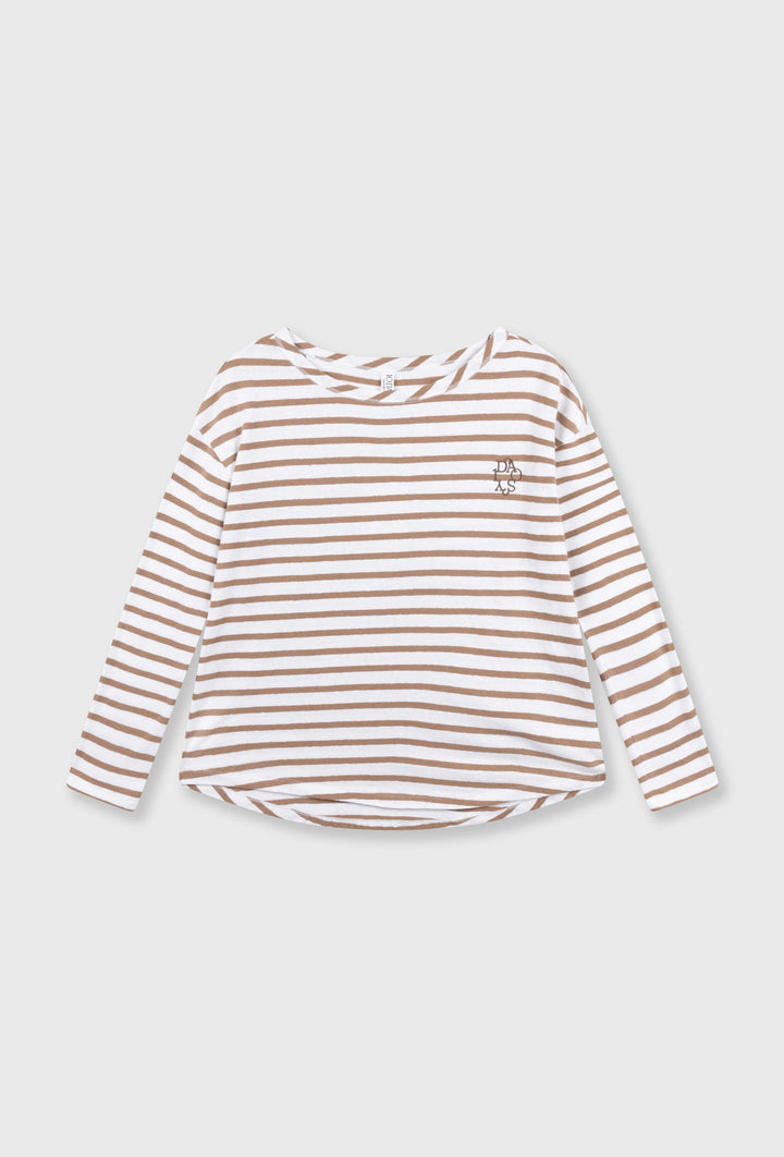 T-shirt z długim rękawem w paski i haftowanym logo