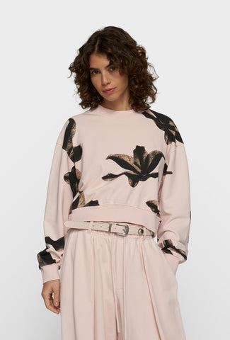 Bluza dresowa z kwiatowym nadrukiem pudrowy róż