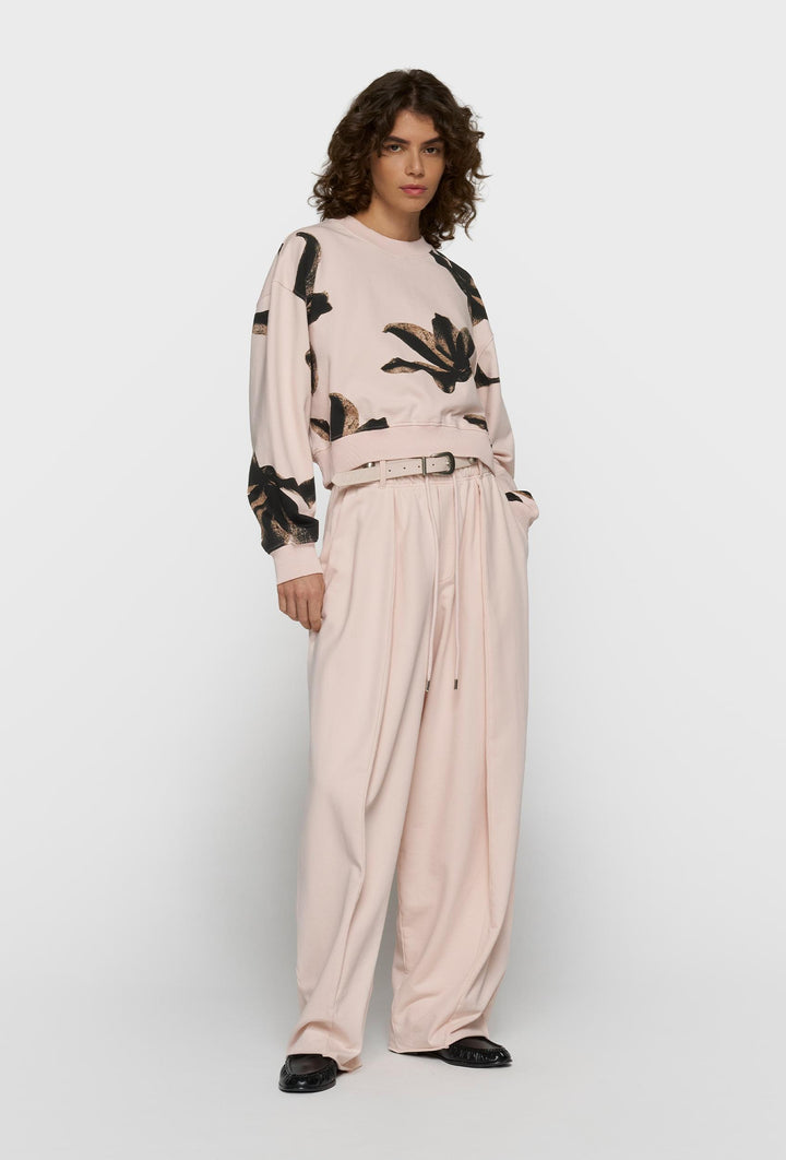 Bluza dresowa z kwiatowym nadrukiem pudrowy róż