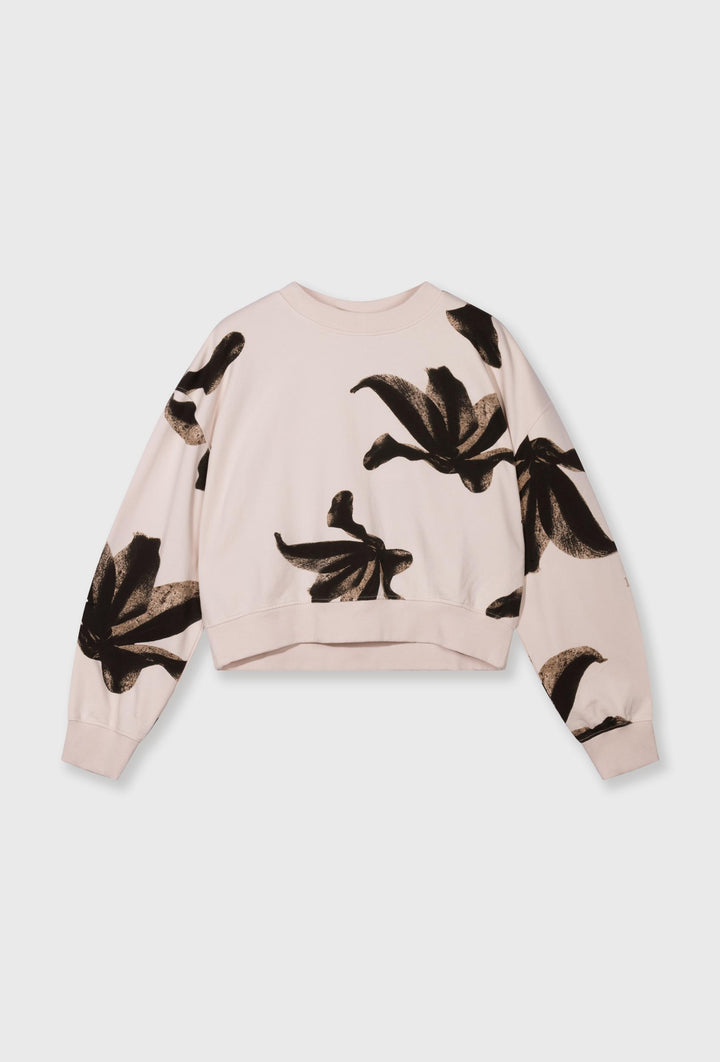 Bluza dresowa z kwiatowym nadrukiem pudrowy róż