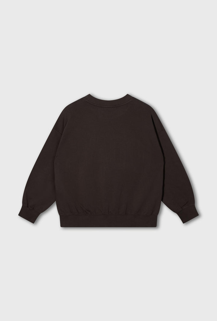 Brązowa bluza oversize z błękitnym napisem