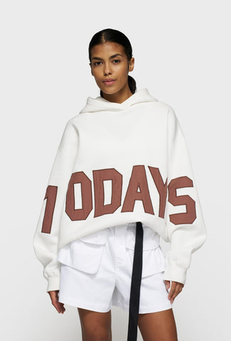 Krótka biała bluza z kapturem i dużym napisem 10DAYS