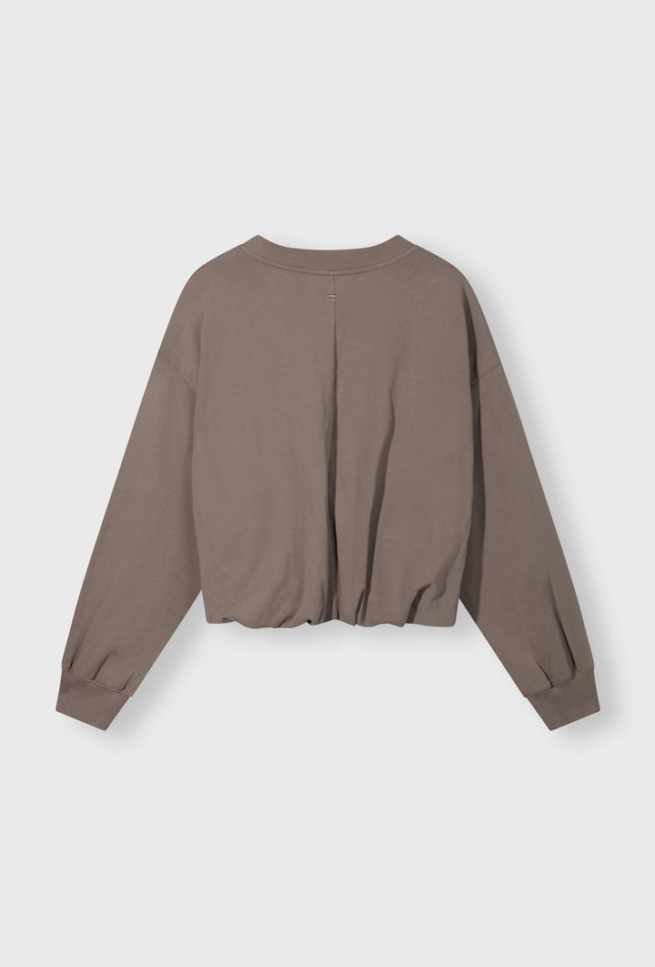 Asymetryczna skrócona bluza dresowa z innowacyjnym drapowaniem taupe