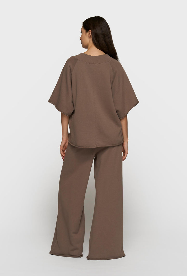 Bluza z dekoltem "V", z krótkim rękawem w kolorze brązowym