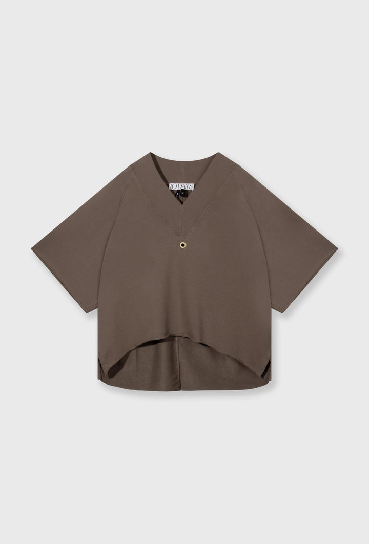 Bluza z dekoltem "V", z krótkim rękawem w kolorze brązowym