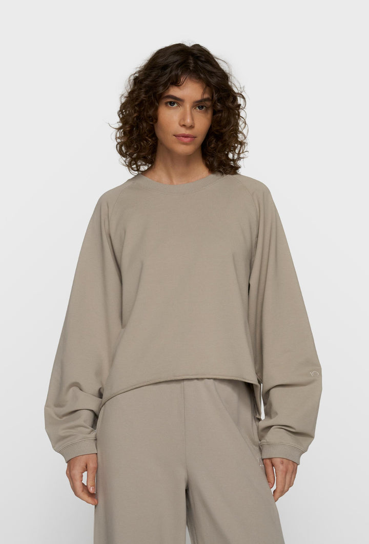 Bawełniana bluza oversize z asymetrycznym dołem taupe