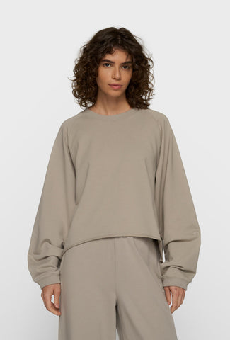 Bawełniana bluza oversize z asymetrycznym dołem taupe