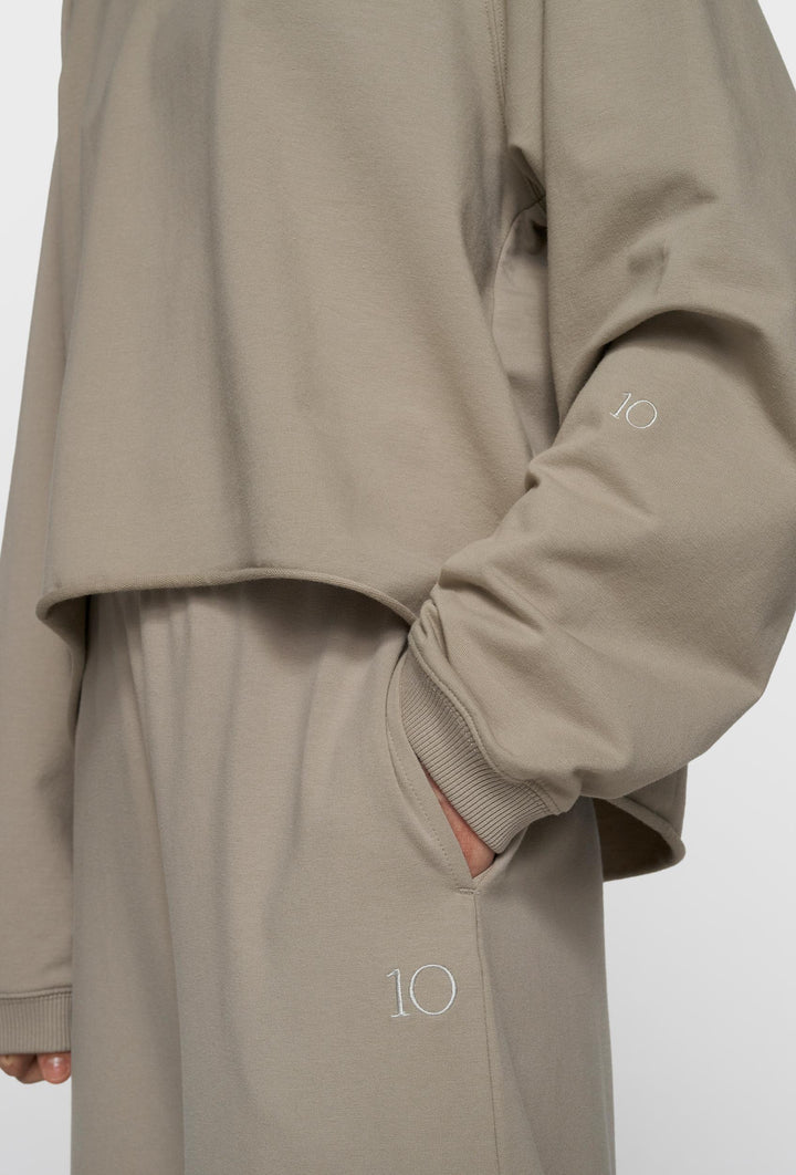Bawełniana bluza oversize z asymetrycznym dołem taupe