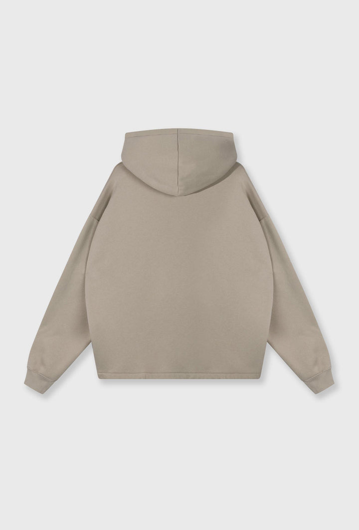 Bawełniana bluza oversize z kapturem i metalicznym napisem taupe