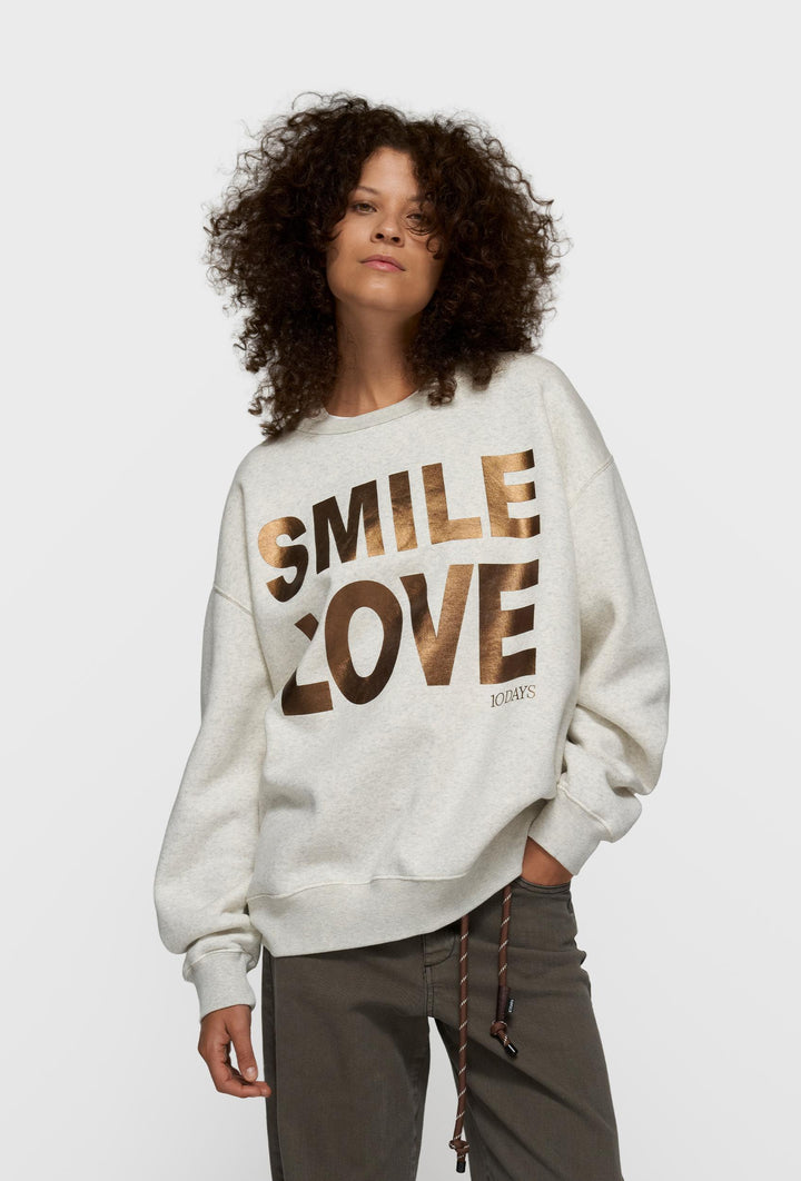 Beżowa bluza z metalicznym nadrukiem SMILE LOVE