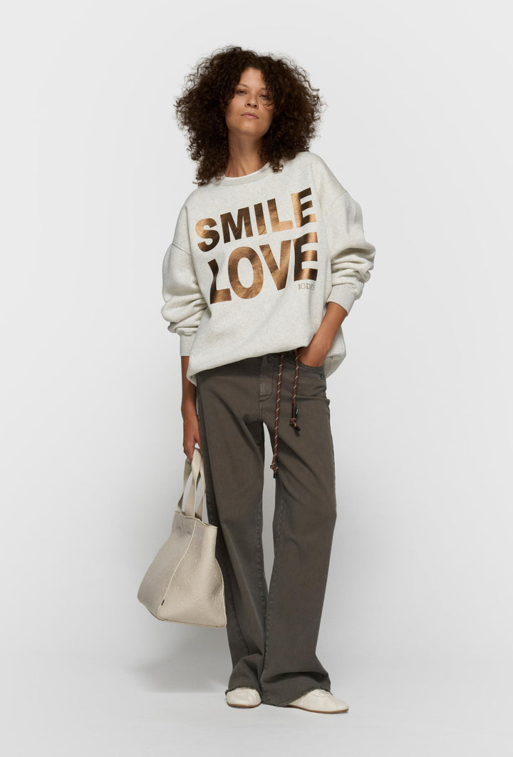 Beżowa bluza z metalicznym nadrukiem SMILE LOVE