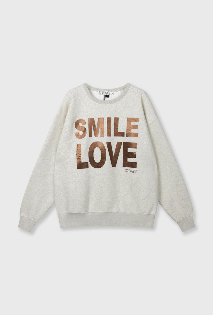 Beżowa bluza z metalicznym nadrukiem SMILE LOVE