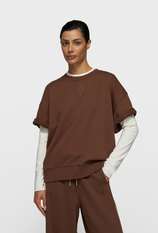 Brązowa bluza krótki rękaw oversize 10DAYS z haftowanym logo