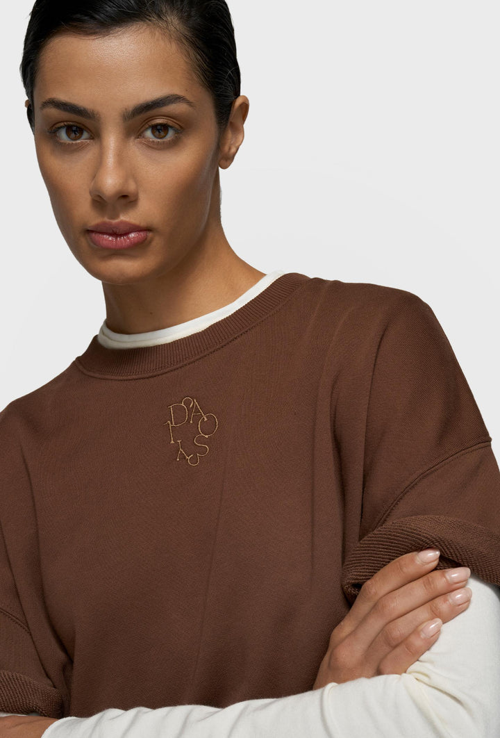 Brązowa bluza krótki rękaw oversize 10DAYS z haftowanym logo