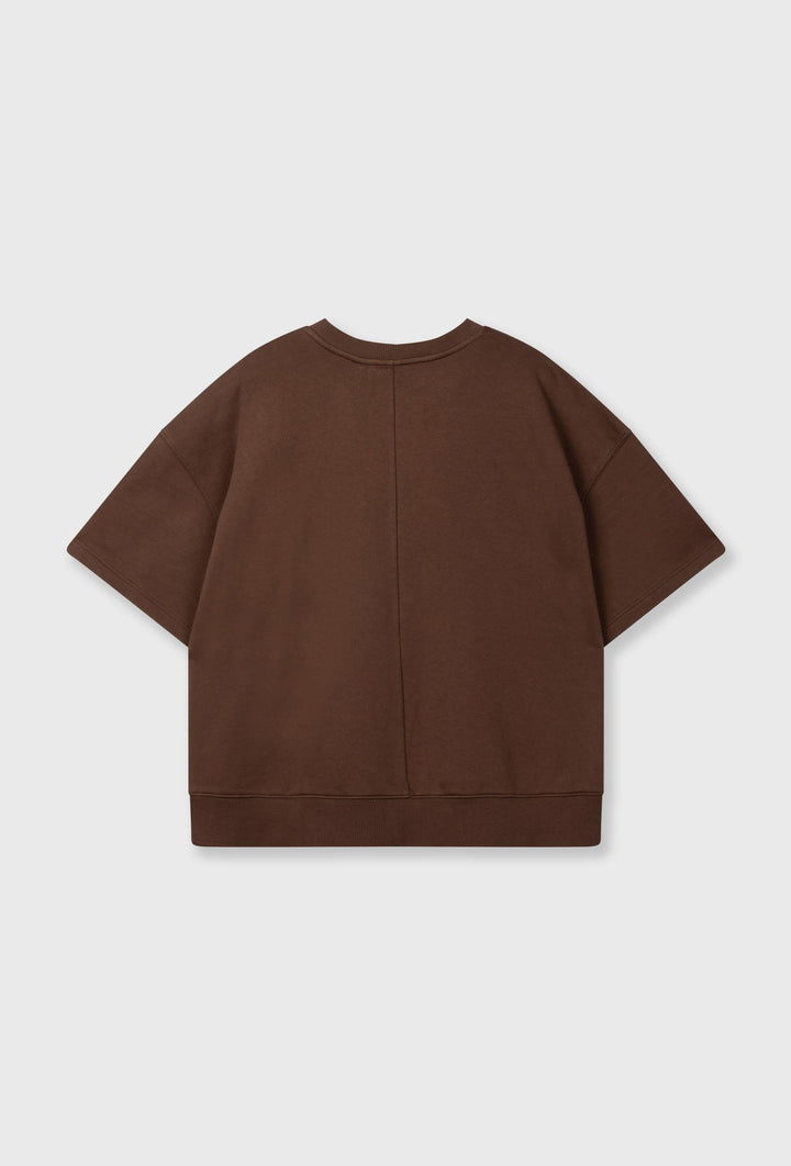 Brązowa bluza krótki rękaw oversize 10DAYS z haftowanym logo