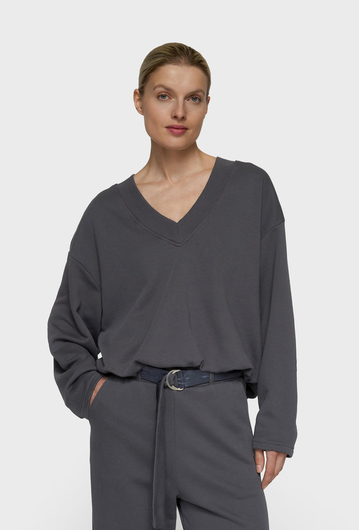 Bluza damska 10DAYS oversize z dekoltem V i haftem na plecach