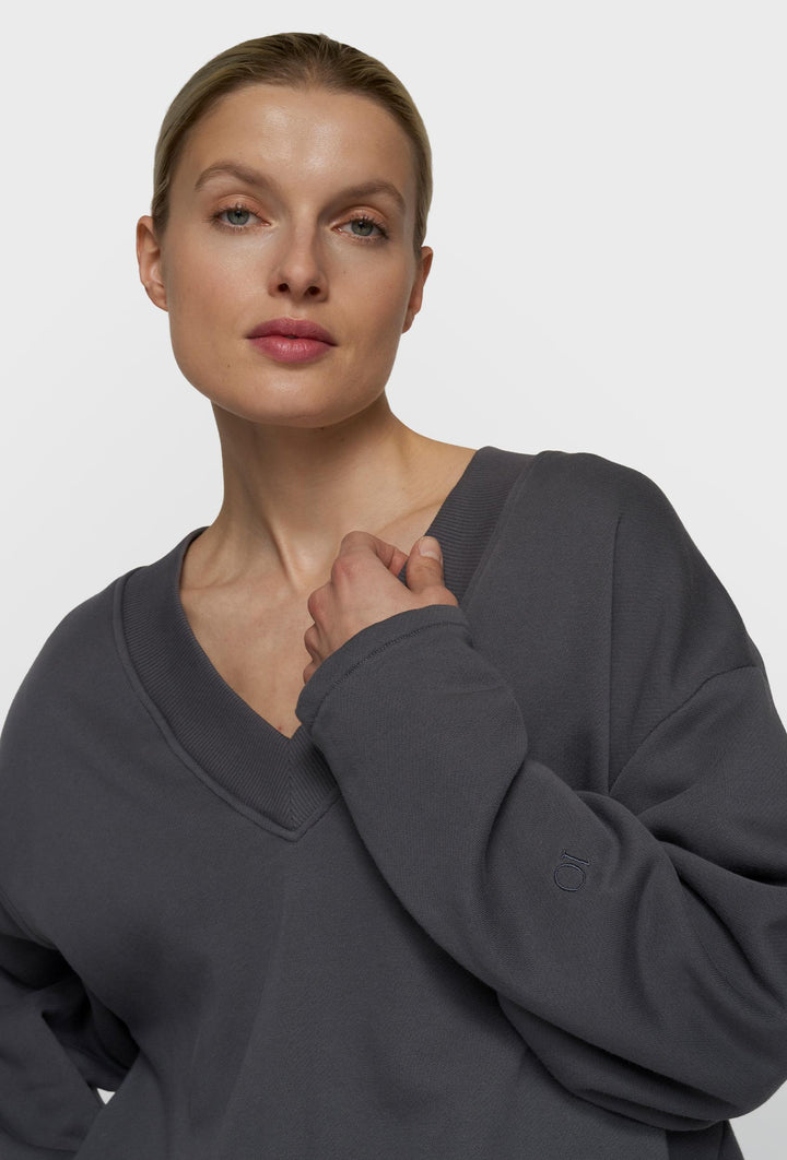 Bluza damska 10DAYS oversize z dekoltem V i haftem na plecach