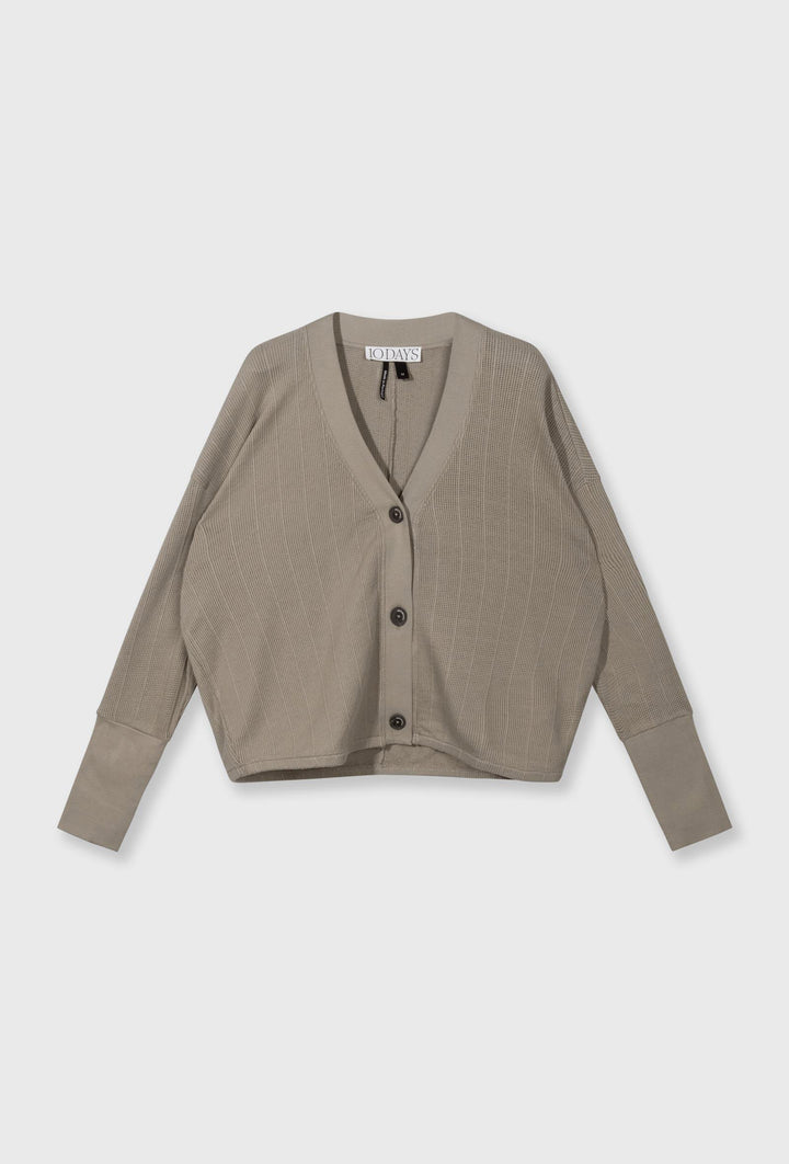 Krótki kardigan oversize o waflowej strukturze taupe