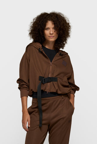 Krótka brązowa bluza z kapturem 10DAYS z paskiem i klamrą