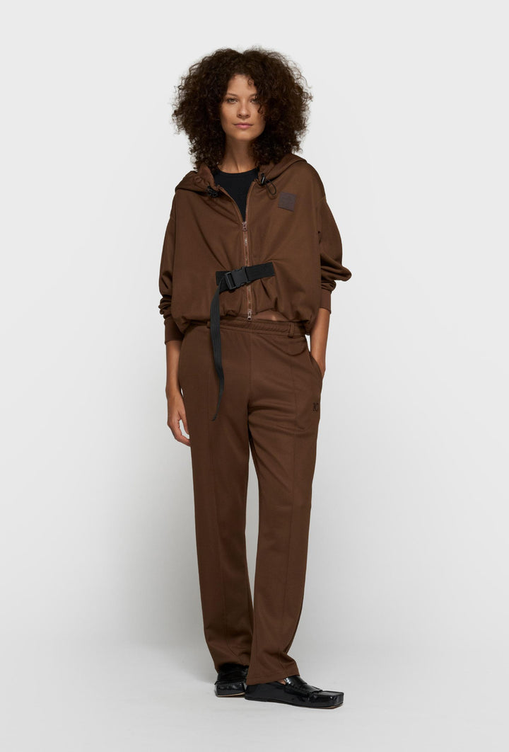 Krótka brązowa bluza z kapturem 10DAYS z paskiem i klamrą