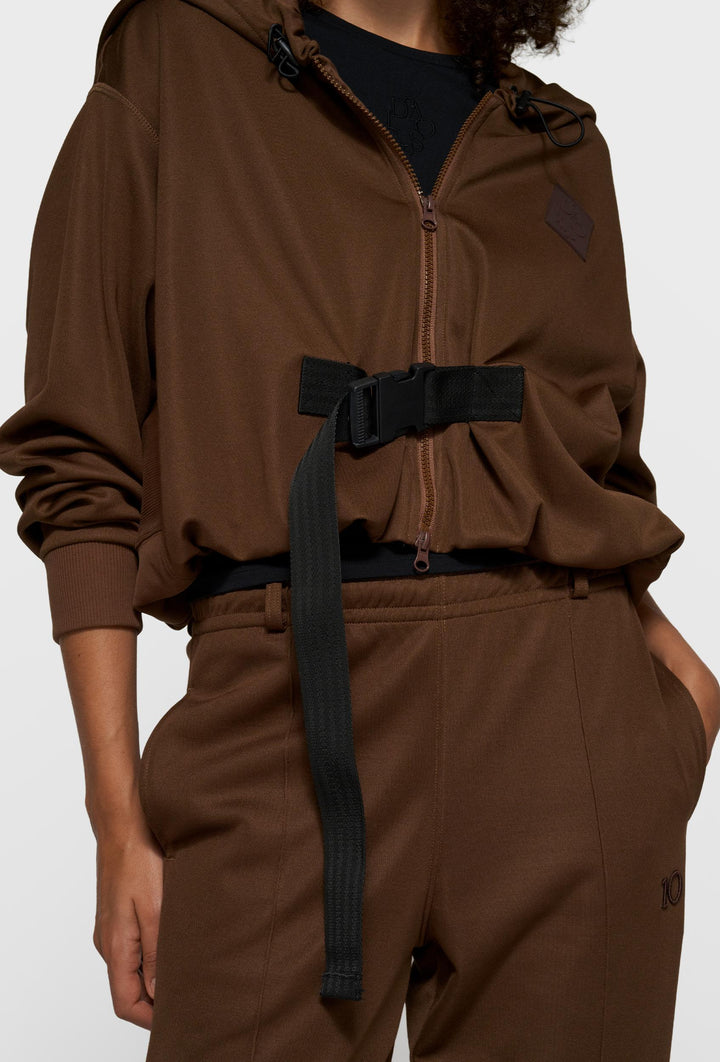 Krótka brązowa bluza z kapturem 10DAYS z paskiem i klamrą