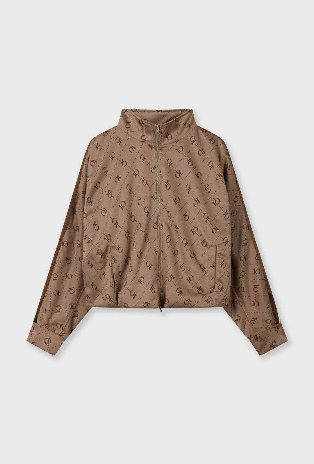 Beżowo-brązowa bluza rozpinana 10DAYS z monogramem i stójką