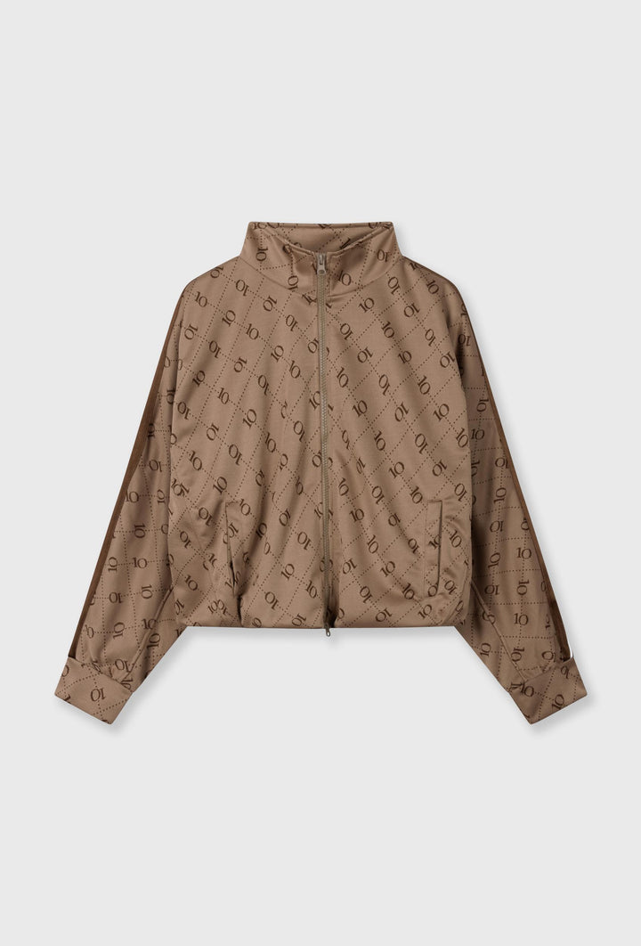 Beżowo-brązowa bluza rozpinana 10DAYS z monogramem i stójką